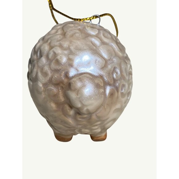 Handcrafted Ceramic Sheep Ornament With Golden Bell and Hanging Cord - Picture 6 of 10